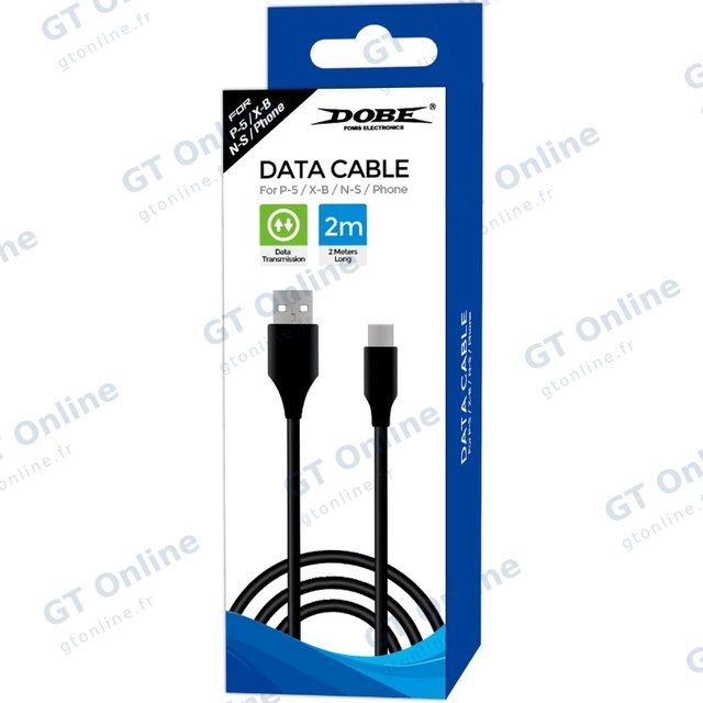 Câble de charge USB-A vers USB-C 2 m pour PlayStation 5 / Nintendo Switch DOBE TP5-3580 — noir