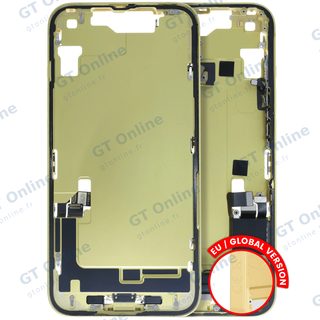 Châssis pour Apple iPhone 14 (version EU, origine d'occasion — grade B, jaune) — Châssis central avec connecteur de charge Flex et petites pièces