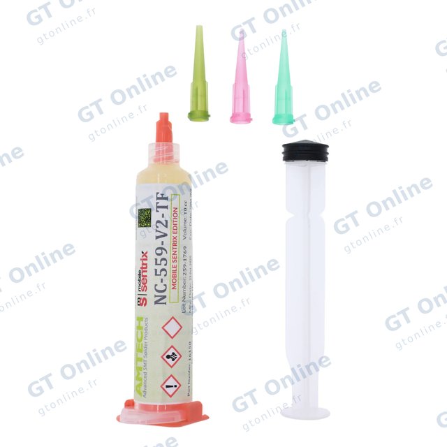 Flux en pâte collant Amtech NC-559-V2 (16150) sans nettoyage — seringue 10 cc