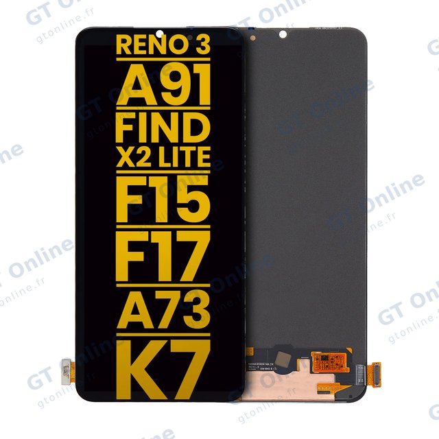 Écran OLED sans châssis pour OPPO Reno 3 / A91 / Find X2 Lite / F15 / F17 / A73 4G / K7 5G (reconditionné, toutes couleurs)