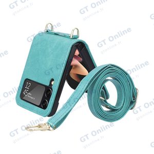 Housse de Protection Samsung Galaxy Z Flip 3 5G F711 avec Lanière Bleu