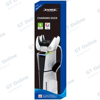 Station de charge pour 2 manettes avec support de casque PlayStation 5 Slim DOBE TP5-3597 — blanc