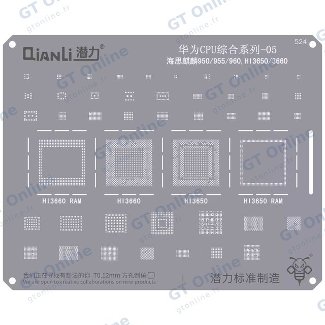 Pochoir de rebillage Qianli Bumblebee QS524 CPU Huawei 05 — Kirin 950/955/960 (HI3650/3660)