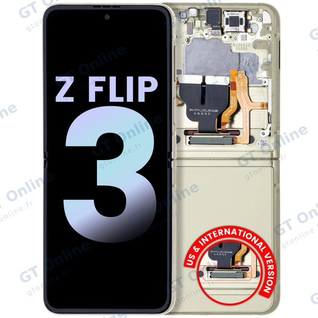 Écran OLED intérieur avec châssis pour Samsung Galaxy Z Flip 3 5G (version US & internationale, pack service origine, Cream)