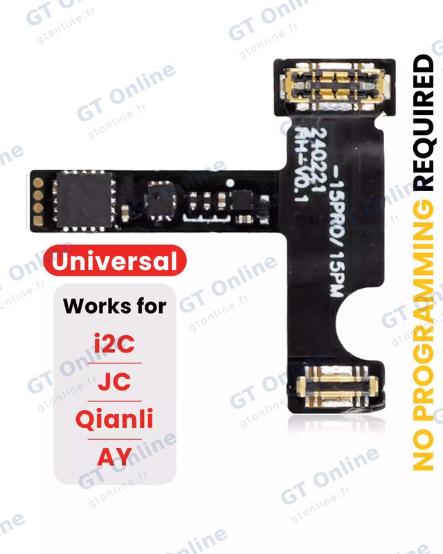 Nappe tag-on de batterie pour Apple iPhone 15 Pro / 15 Pro Max (AmpSentrix) (With I2C, JCID, Qianli)