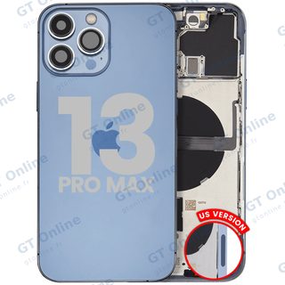 Châssis pour Apple iPhone 13 Pro Max (version US, origine d'occasion — grade A, Sierra Blue) — Coque arrière avec petites pièces