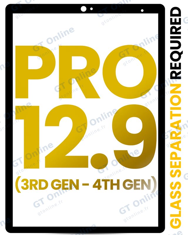 Vitre d’écran pour Apple iPad Pro 12.9" 3rd Gen (2018) / 4th Gen (2020) (toutes couleurs, Glass Separation Required)