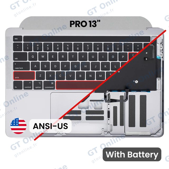Châssis supérieur avec batterie et clavier ANSI US pour Apple MacBook Pro 13" A2251 (2020) (origine d'occasion, argent) — réf. 107082089536