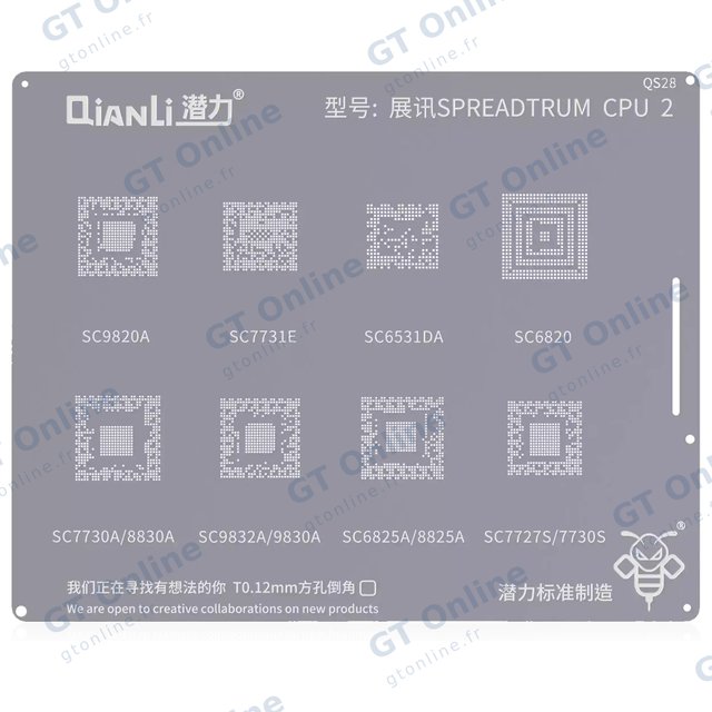 Outillage pour Qianli Bumblebee Stencil (QS28) SPREADTRUM CPU2 SC9820A / SC7731E / SC7730A / 8830A / SC9832A / 9830A / SC6531DA / SC6820 / SC6825A / 8825ASC7727S / 7730S (Qianli)