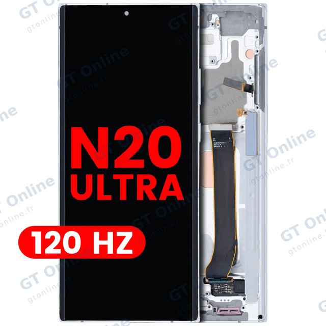 Écran OLED avec châssis pour Samsung Galaxy Note 20 Ultra 5G (compatible premium, 120 Hz, Mystic White)