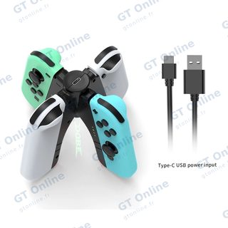 Station de charge pour 4 manettes Joy-Con de Nintendo Switch DOBE TNS-1180 — bleu/vert/blanc