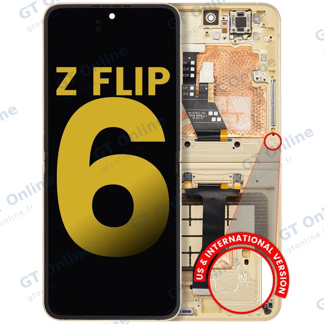 Écran OLED intérieur avec châssis pour Samsung Galaxy Z Flip 6 (F741) (version US & internationale, reconditionné, jaune)