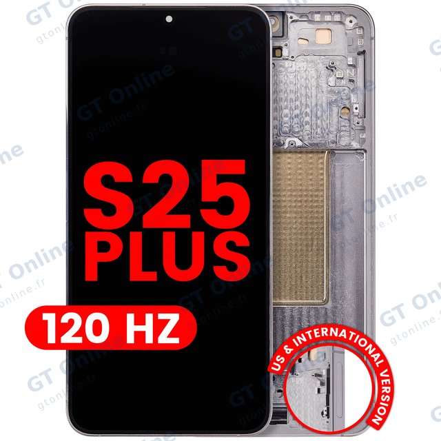 Écran OLED avec châssis pour Samsung Galaxy S25 Plus 5G (version US & internationale, compatible premium, 120 Hz, Silver Shadow)