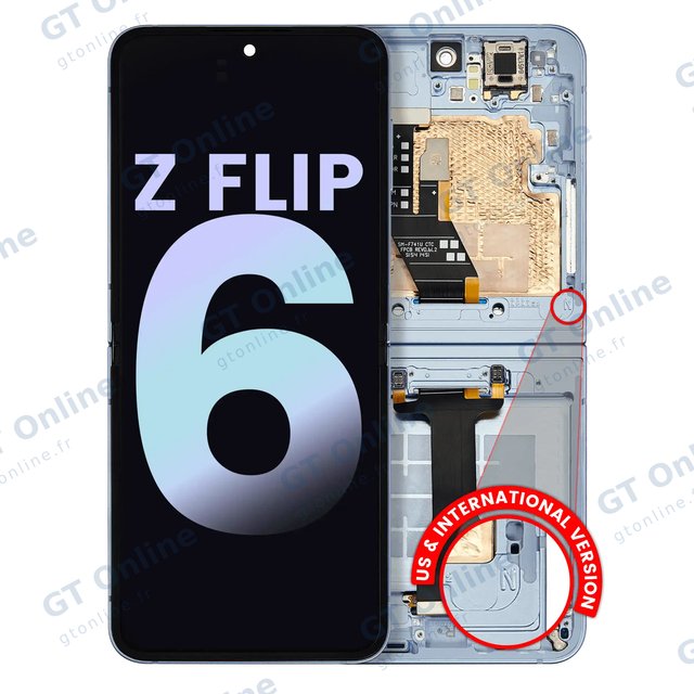 Écran OLED intérieur avec châssis pour Samsung Galaxy Z Flip 6 5G (version US & internationale, pack service origine, bleu)