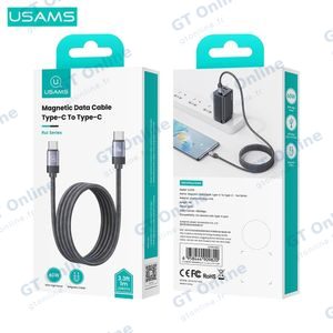 Câble Data USB-C vers USB-C Usams US-SJ704 Rui Series 60W Nylon Tressé Magnétique Enroulable (1m) Argent — vue 4