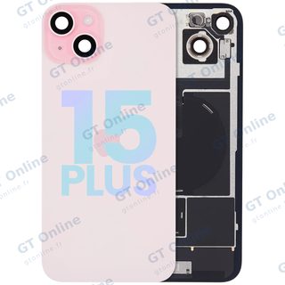 Vitre arrière avec MagSafe, NFC et nappe flash pour Apple iPhone 15 Plus (pack service origine, rose)