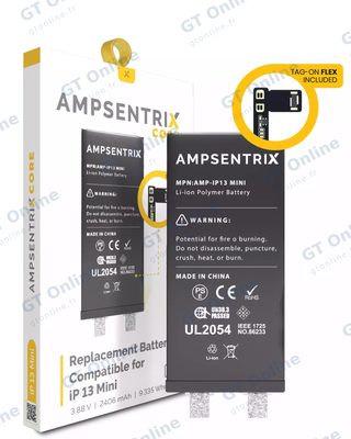 Cellule de batterie nue à souder pour Apple iPhone 13 Mini (soudure par points requise, AmpSentrix Core) — réf. 107082071219