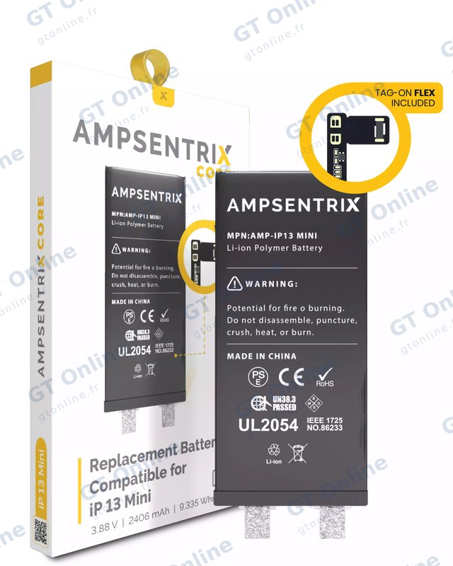 Cellule de batterie nue à souder pour Apple iPhone 13 Mini (soudure par points requise, AmpSentrix Core) — réf. 107082071219