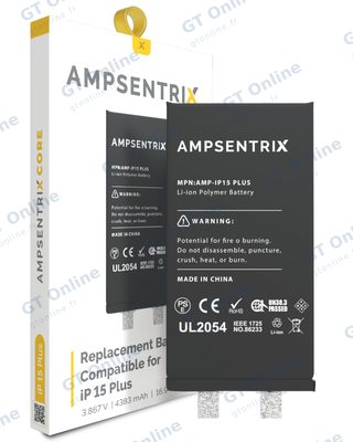 Cellule de batterie nue à souder pour Apple iPhone 15 Plus (soudure par points requise, AmpSentrix Core)