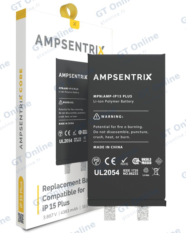 Cellule de batterie nue à souder pour Apple iPhone 15 Plus (soudure par points requise, AmpSentrix Core)