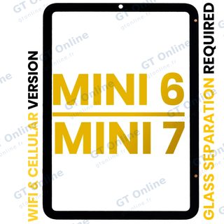 Vitre d’écran pour Apple iPad Mini 6 (2021) / Mini 7 (2024) (Glass Separation Required, WiFi / Cellular, premium, toutes couleurs)