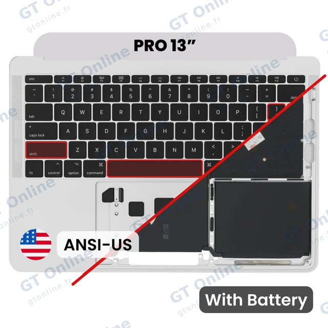 Châssis supérieur avec batterie et clavier ANSI US pour Apple MacBook Pro 13" A1708 (2016) (origine d'occasion, argent) — réf. 107082073305