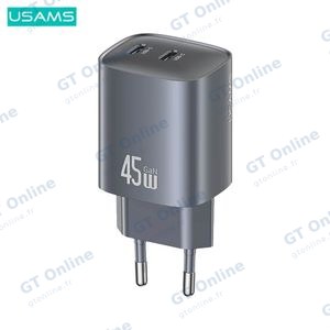 Chargeur Secteur GaN Usams US-CC305 T66 45W (2x Type-C) Noir