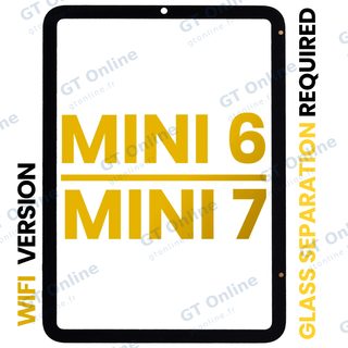 Vitre tactile pour Apple iPad Mini 6 (2021) / Mini 7 (2024) (WiFi uniquement, OCA préinstallé, séparation de la vitre requise, premium, toutes couleurs)