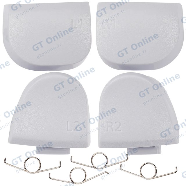 Gâchettes R1 / L1 / R2 / L2 avec ressorts pour manette Sony DualSense (PS5) — BDM-020 (blanc, jeu de 8 pièces)