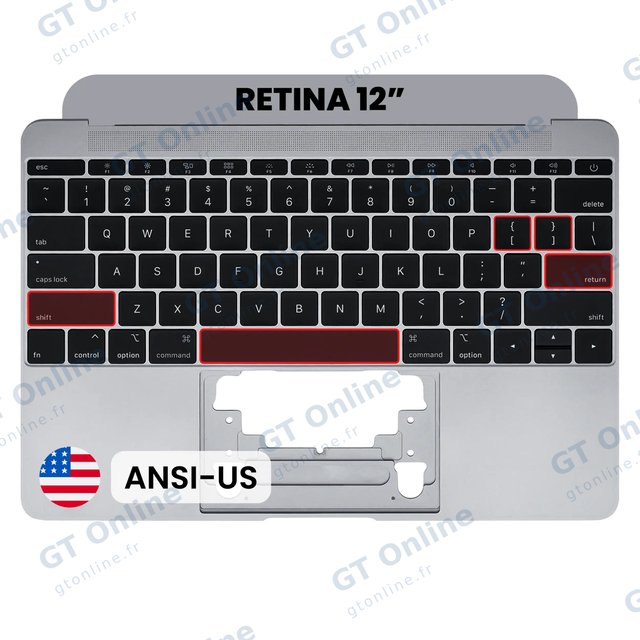 Châssis supérieur avec clavier ANSI US et microphone pour Apple MacBook 12" A1534 (2015) (origine d'occasion, gris sidéral)