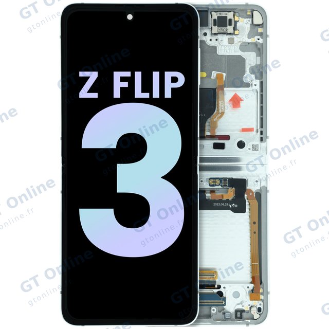 Écran OLED intérieur avec châssis pour Samsung Galaxy Z Flip 3 5G (F711) (pack service origine, argent, Bespoke)
