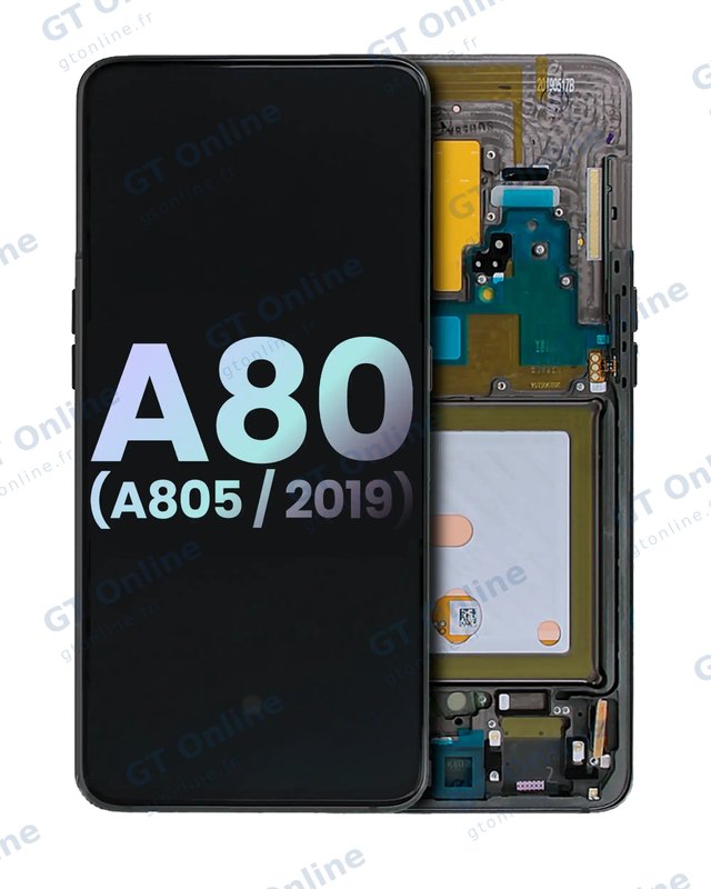 Écran OLED avec châssis pour Samsung Galaxy A80 (A805 / 2019) (pack service origine, noir fantôme)
