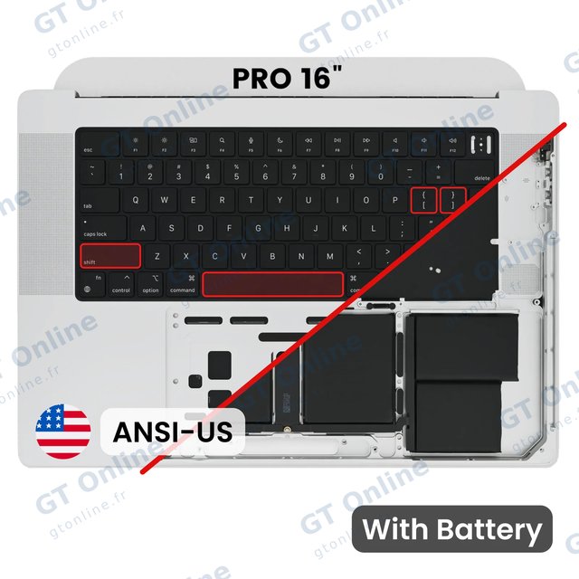 Châssis supérieur avec batterie et clavier ANSI US pour Apple MacBook Pro 16" A2485 (2021) (origine d'occasion, argent) — réf. 107082071653